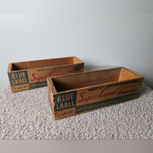 Vintage Blue Label Pasteurized Process Cheese American Wooden Box - Picture 1 of 7
